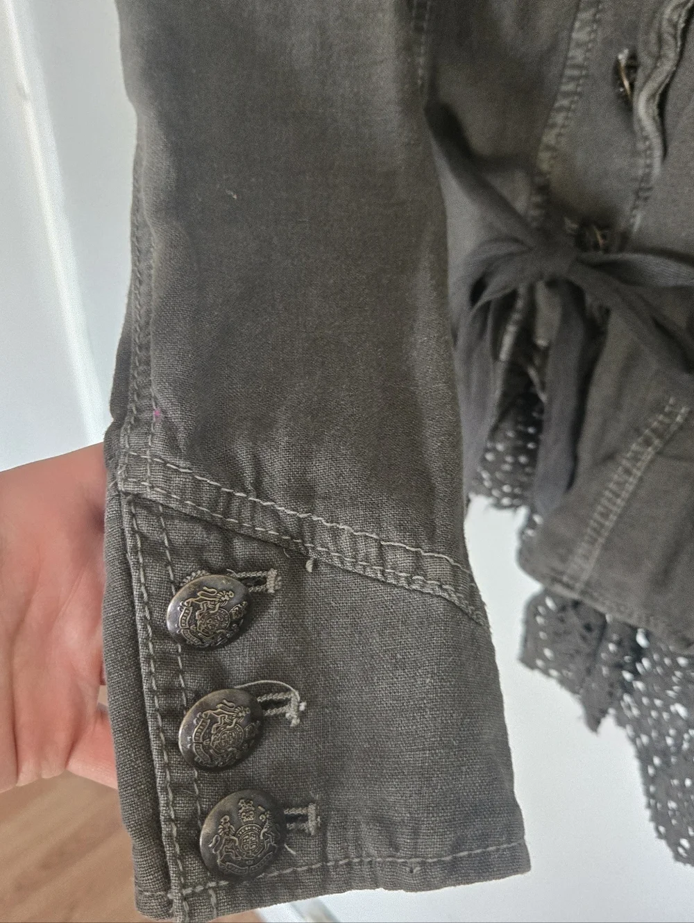 Free People• Emilia Military Utility Jacket with Lace Hem In Bitter Olive.Sz XS - Picture 13 of 16